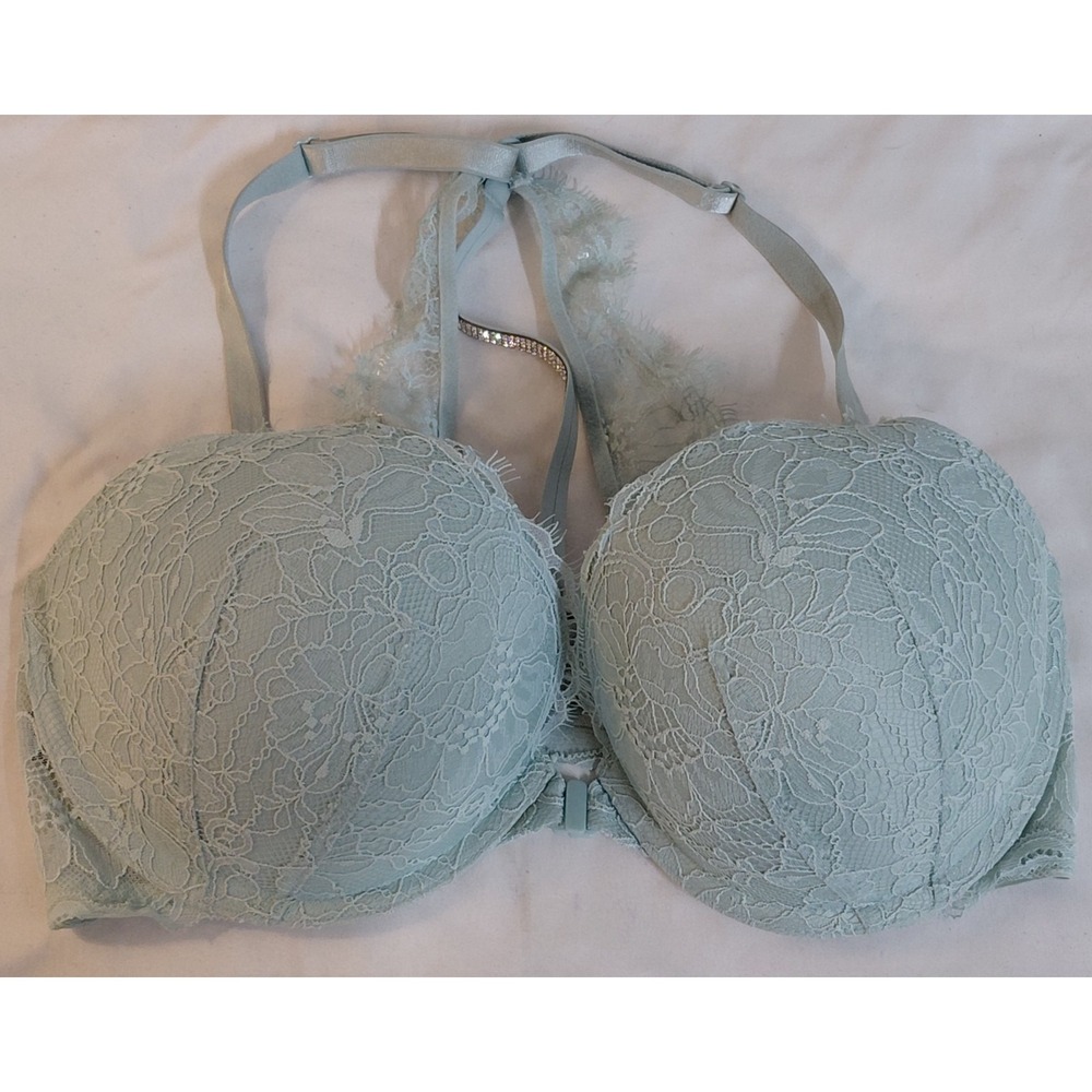 Victoria's Secret Very Sexy Push-Up Bra Mint Green Lace Rhinestone Strap 36D
